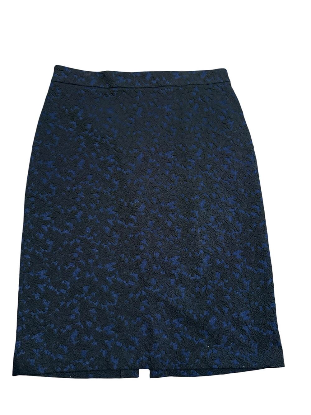 Michael Kors Blue & Black Brocade Overlay Pencil Skirt, Gold Zipper, Medium